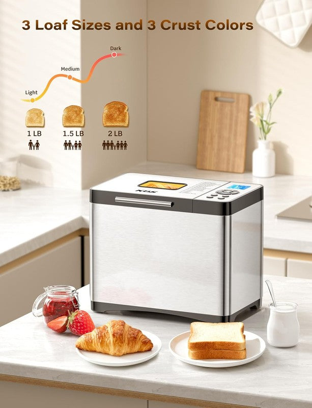 19-in-1 Bread Maker 2LB w/ Ceramic Pan Gluten Free Timer Steel4