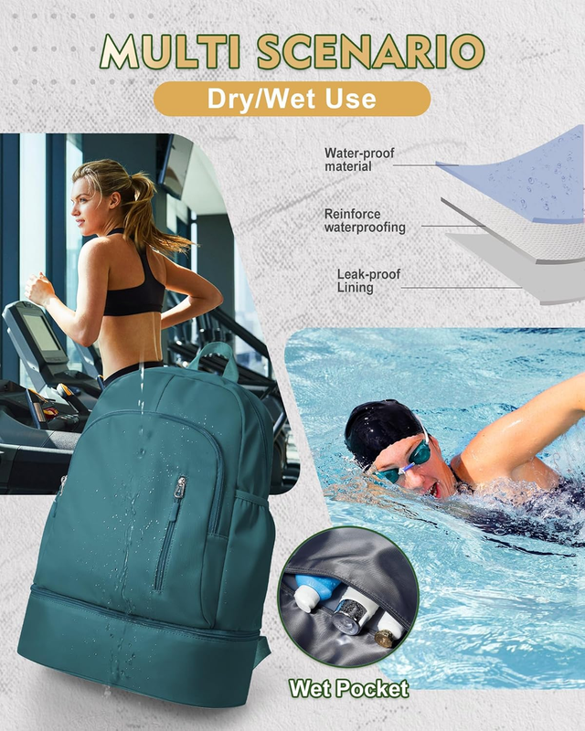 Gym Backpack for Women w/ Shoe Compartment Wet Pocket Travel Sports Bag4