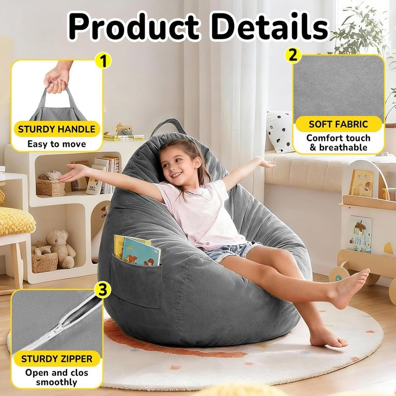 Kids Bean Bag Chair Bed Convertible Sofa Bed Corduroy Dark Grey4