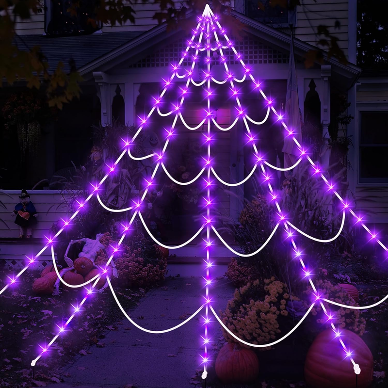 150 LED Halloween Spider Web Lights, 16.4FT, 8 Modes, Purple, Outdoor/Indoor6