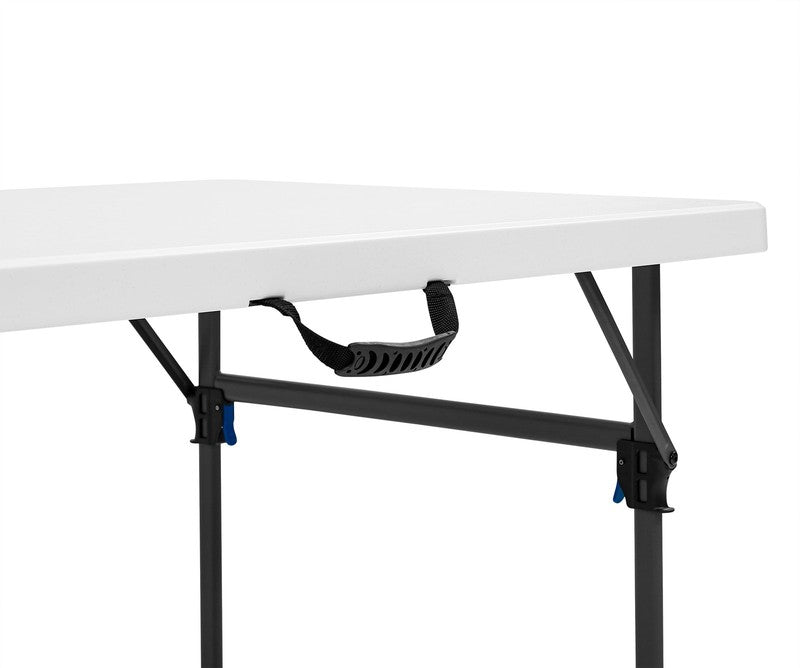 White 8 Foot Folding Plastic Table, Heavy Duty, Easy-Fold, Indoor Outdoor, Scrat4