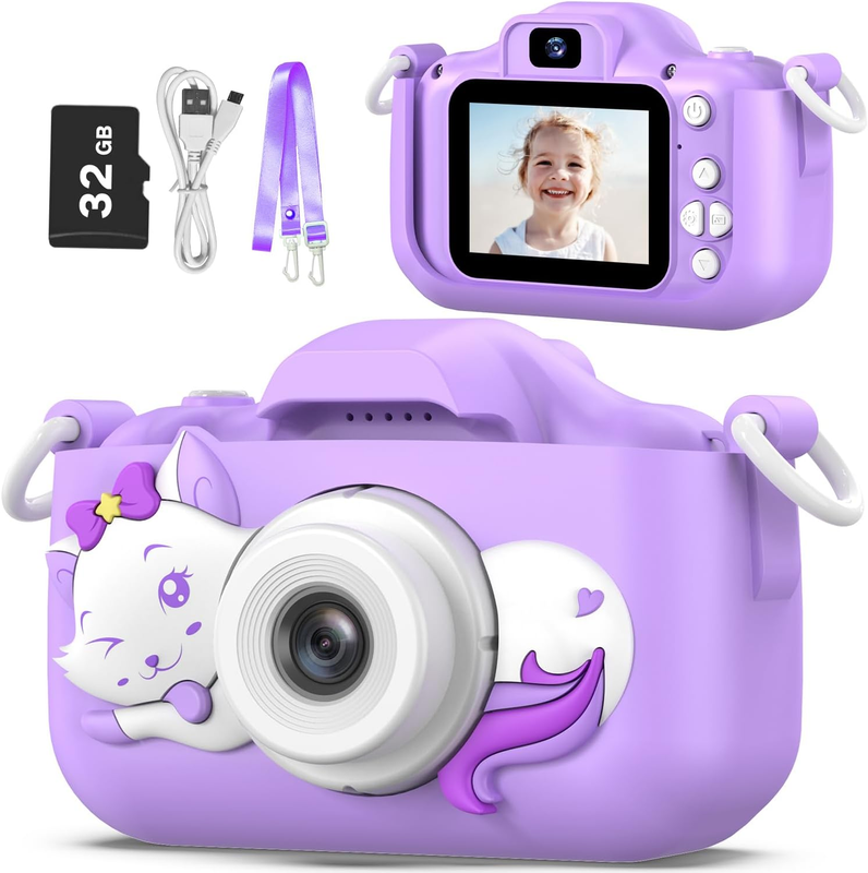 Kids Selfie Digital Camera Toy w/ Protective Cover 32GB SD Card Ages 3 90