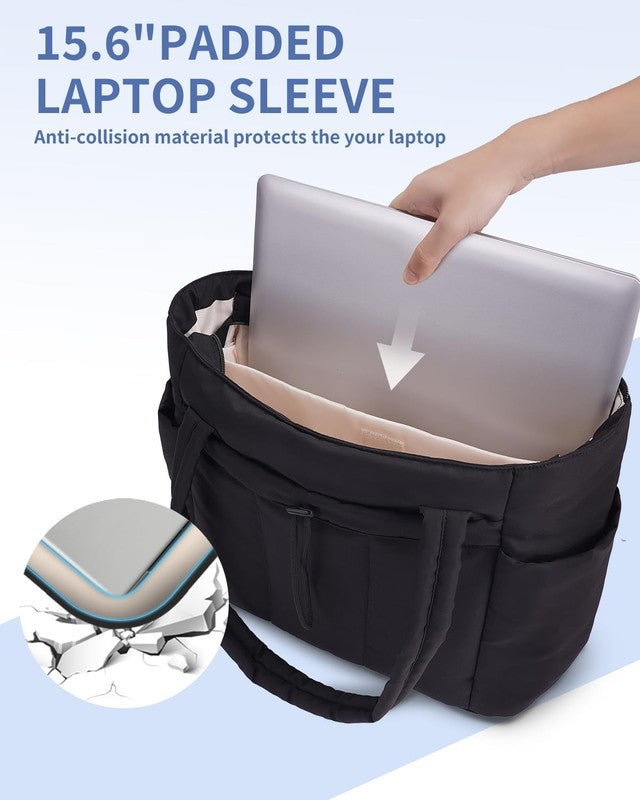 Puffer Tote Bag with Cup Holder & Laptop Compartment & Trolley Sleeve for Travel2