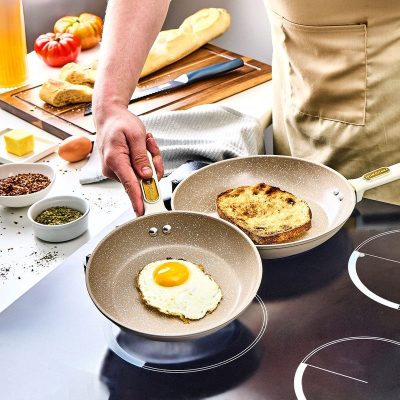 12-Piece Non-Stick Granite Collection Cookware Set, Pots and Pans Set - Taupe & 6