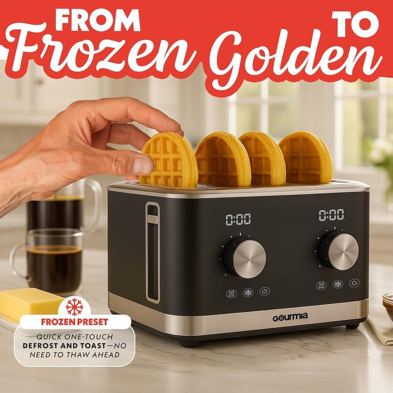 4-Slice Toaster Black Dual Controls Bagel Defrost Reheat 6 Browning Levels5