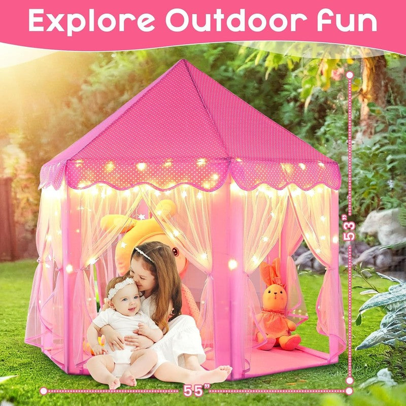 Princess Tent Girls Large Playhouse Kids Castle Play Tent with Star Lights Toy f3
