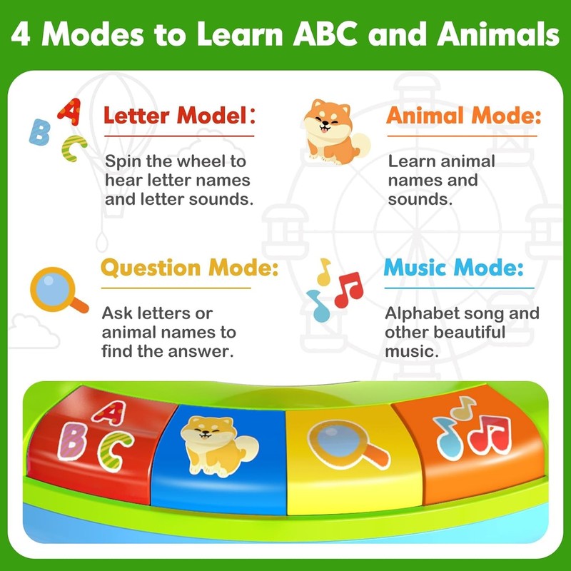 Learning Toy for Kids 1 2 3 Year Old Boys Girls, Spin and Sing Alphabet Zoo with2