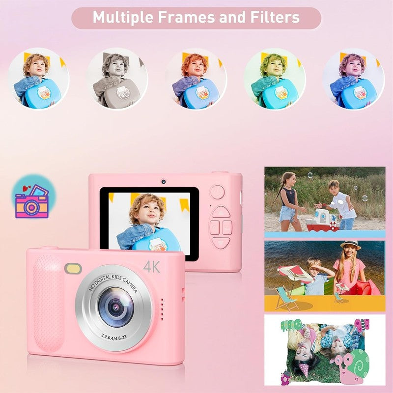 48MP Kids Digital Camera 1080P Dual Lens w/ 32GB Card – Pink Gift4