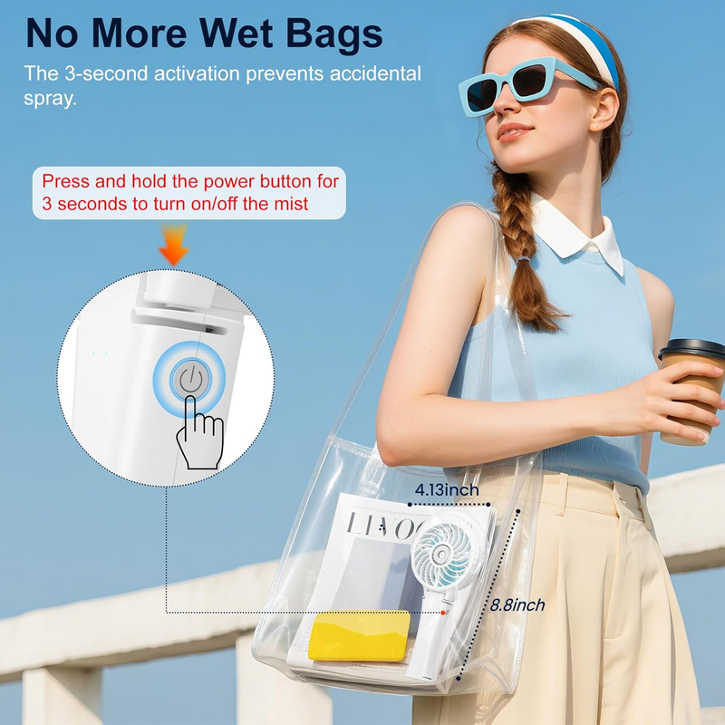 Portable Misting Fan USB Rechargeable Handheld Mini Cooling Fan White4