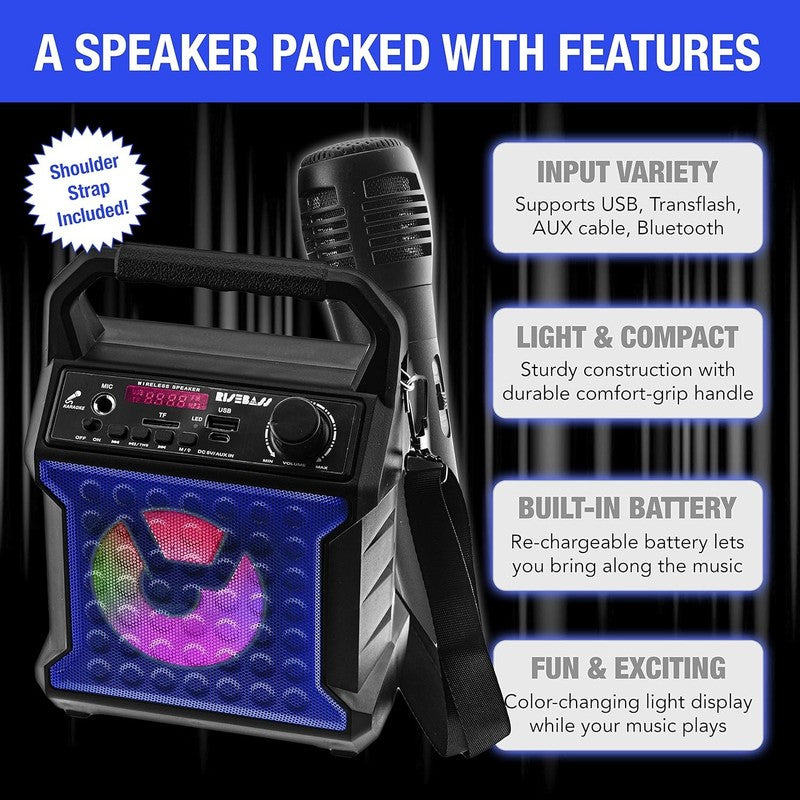Portable Karaoke Machine w/ Mic Party Lights Bluetooth USB SD AUX FM Radio Gift2
