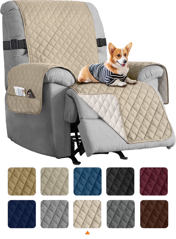 Reversible Recliner Chair Cover Khaki 25" Washable Slipcover for Pets & Kids8