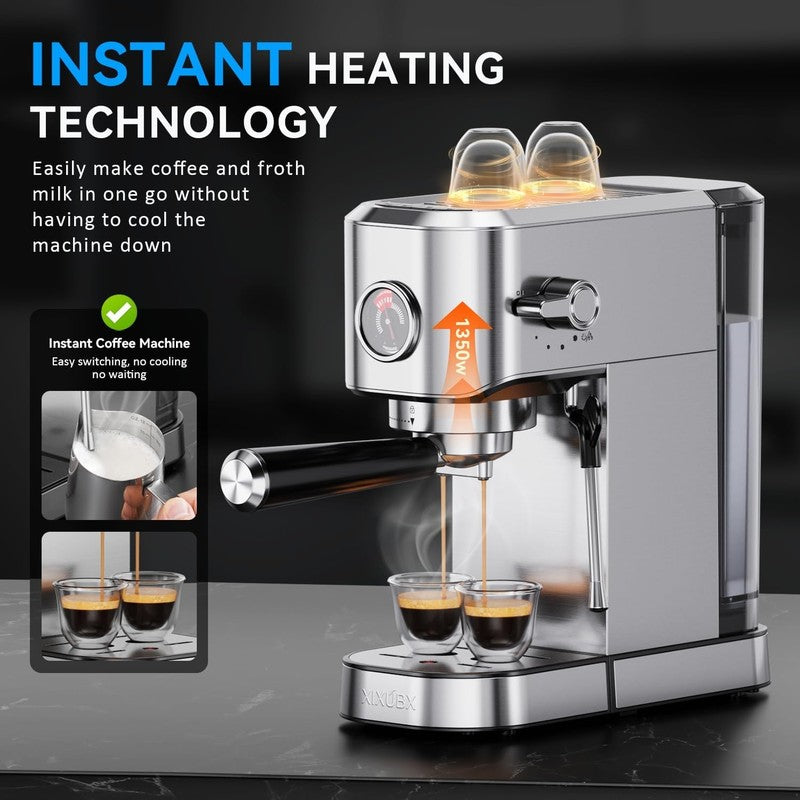 20 Bar Espresso Machine with Milk Frother 42oz Silver Stainless Steel3