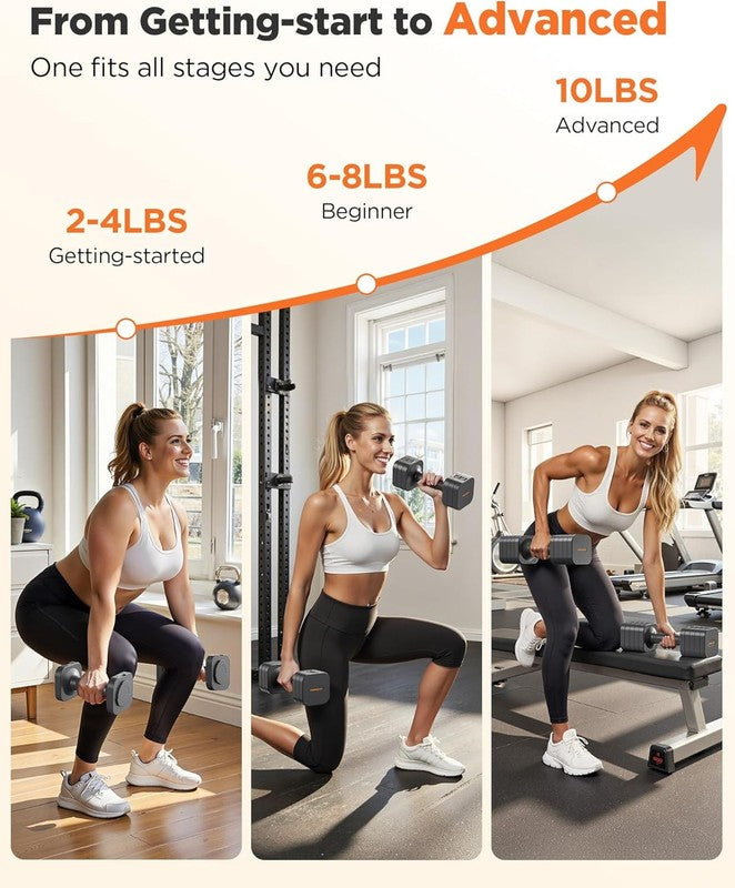 5-in-1 Adjustable Dumbbell Set 12/20lb Dual-Stable Home Gym Women3