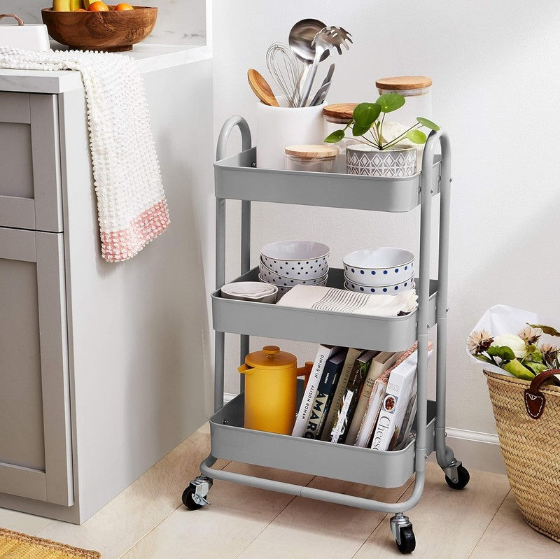 3-Tier Rolling Utility Cart with Lockable Wheels, Charcoal Storage Black5