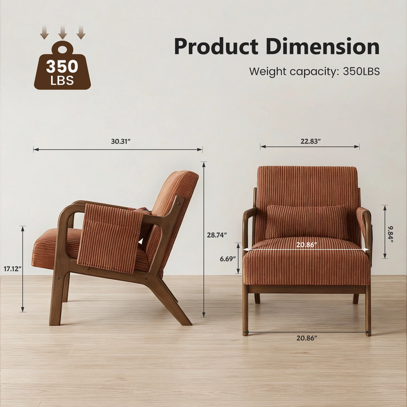 Accent Chair, Mid-Century Modern Arm Chair with Wood Frame, 1-Seat Cushioned Sof2