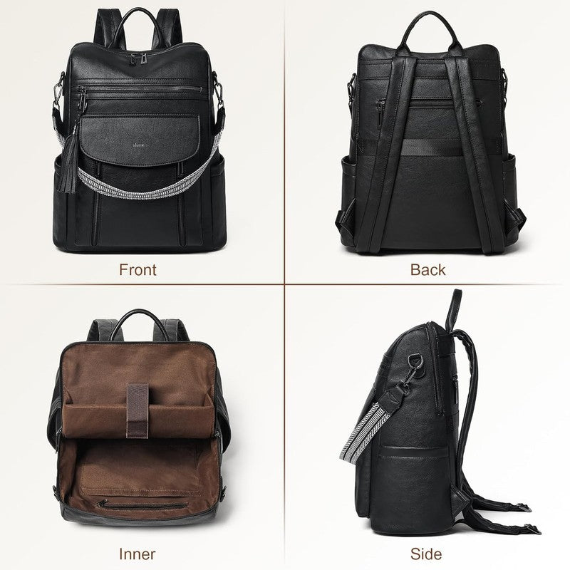 Women Laptop Backpack 15.6" Leather Travel Work Water Resistant Black6