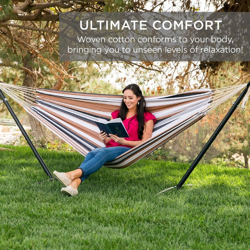 2-Person Cotton Hammock with Space Saving Steel Stand Garden Yard Outdoor 450Lb 1