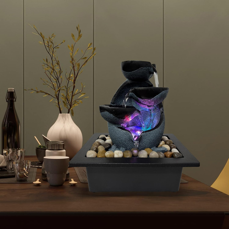 Indoor Tabletop Water Fountain Resin LED Meditation Waterfall Home Office Decor5