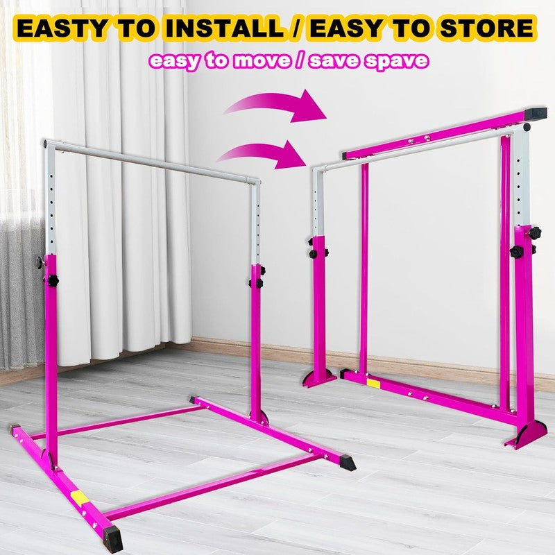 Kids Gymnastic Bar 4FT Wide 5FT Adjustable Kip Bar 350lb Home & Club Training5