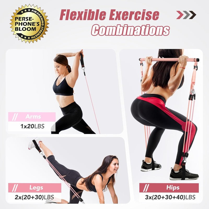 Upgraded Pilates Bar Kit w/ Natural Latex Resistance Bands Stainless Steel1