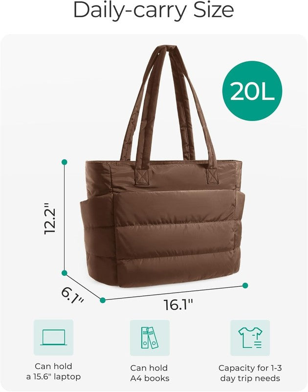 Lightweight Puffy Tote Bag for Women Shoulder Handbag w/ Compartments Travel1
