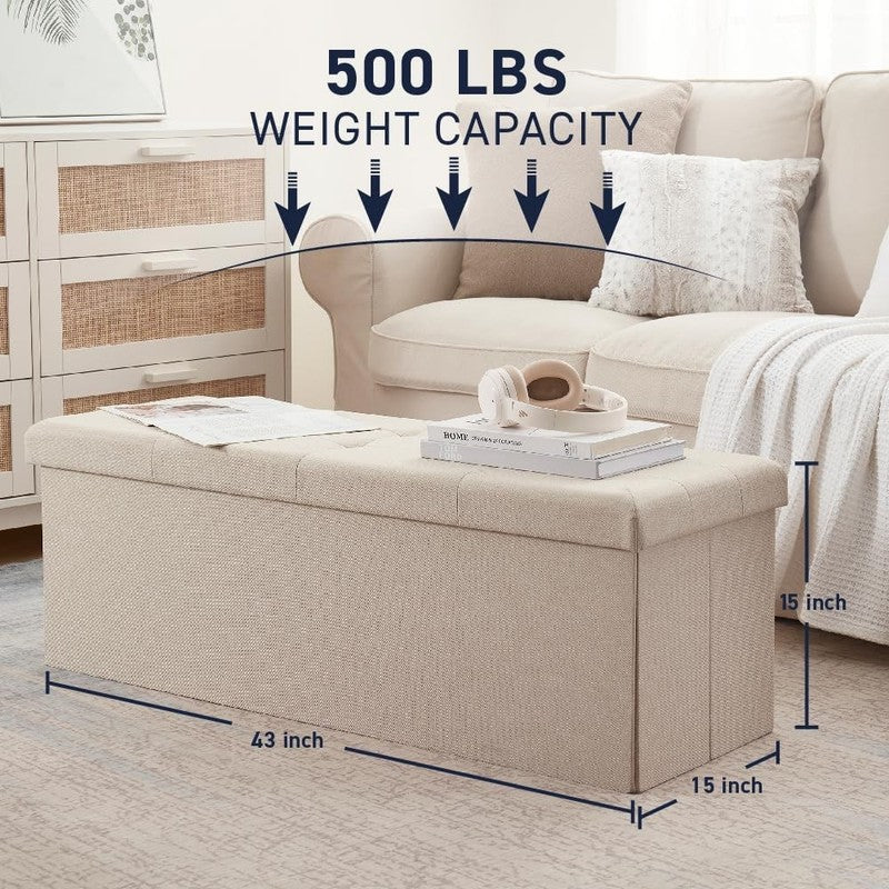 43'' Folding Storage Ottoman Bench Foot Rest Chest Bedroom Large Beige2