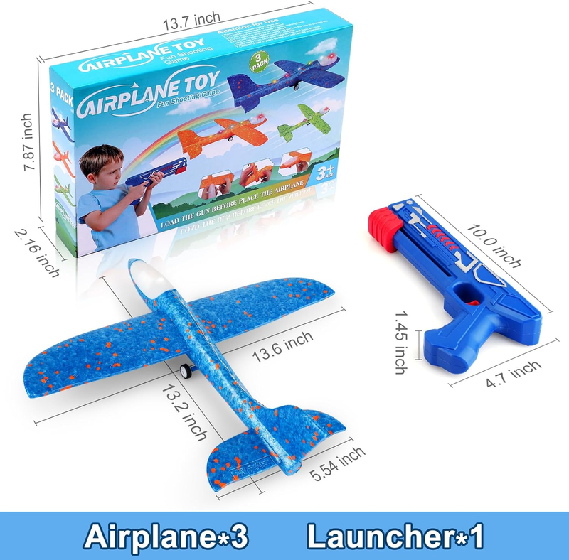 3 Pack LED Foam Airplane Launcher Toys 2 Flight Modes Outdoor Flying Kids5