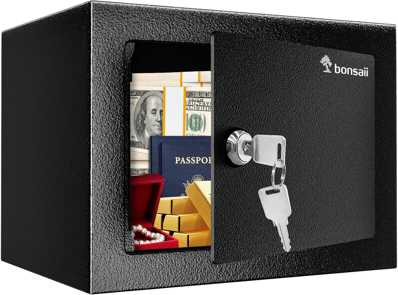 Compact Steel Safe Box with Key Lock - Secure Storage for Cash & Jewelry0