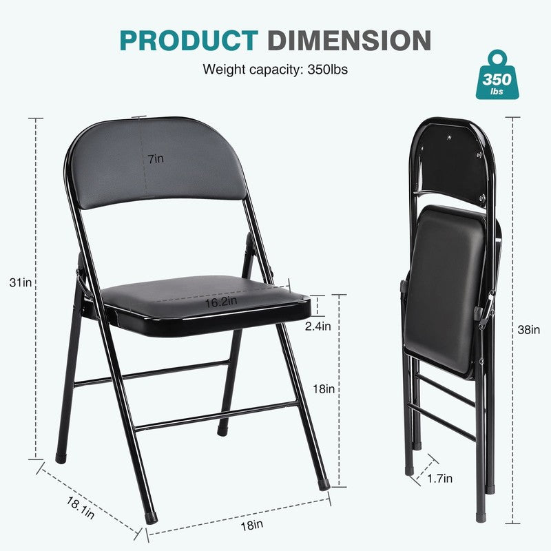 Folding Chairs 2 Pack/4 Pack, Padded PU Leather Seat, Heavy Duty,Black/Khaki1