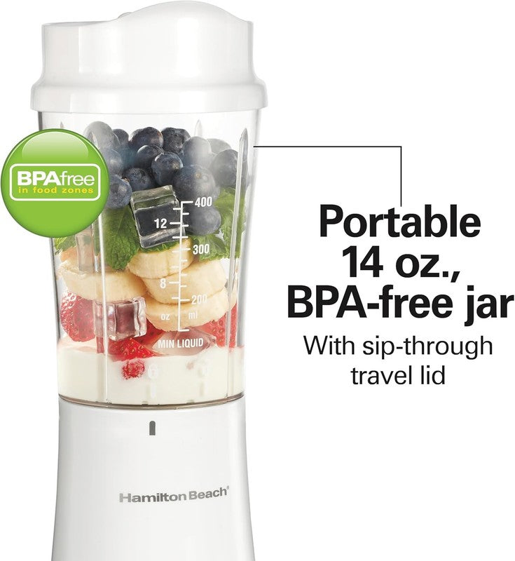 Portable Blender 14Oz BPA Free Cup & Lid, Stainless Steel Blades, White 51101V6