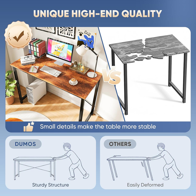 40in Computer Desk Small Writing Study Gaming Desk Modern Brown Metal Frame6