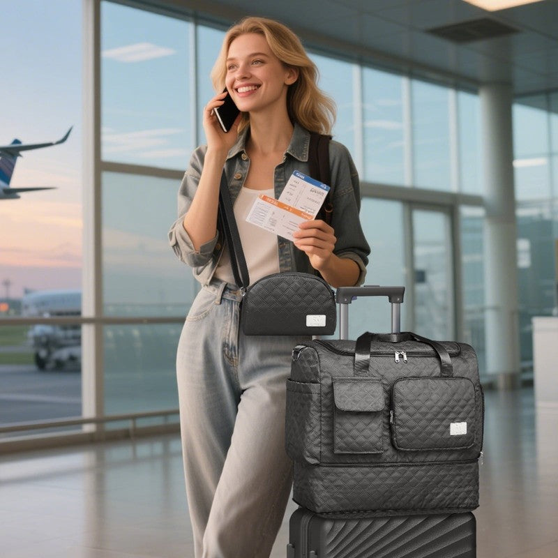 2-Piece Expandable Foldable Duffle Bag Set with Wet Pocket and Shoe Compartment,7