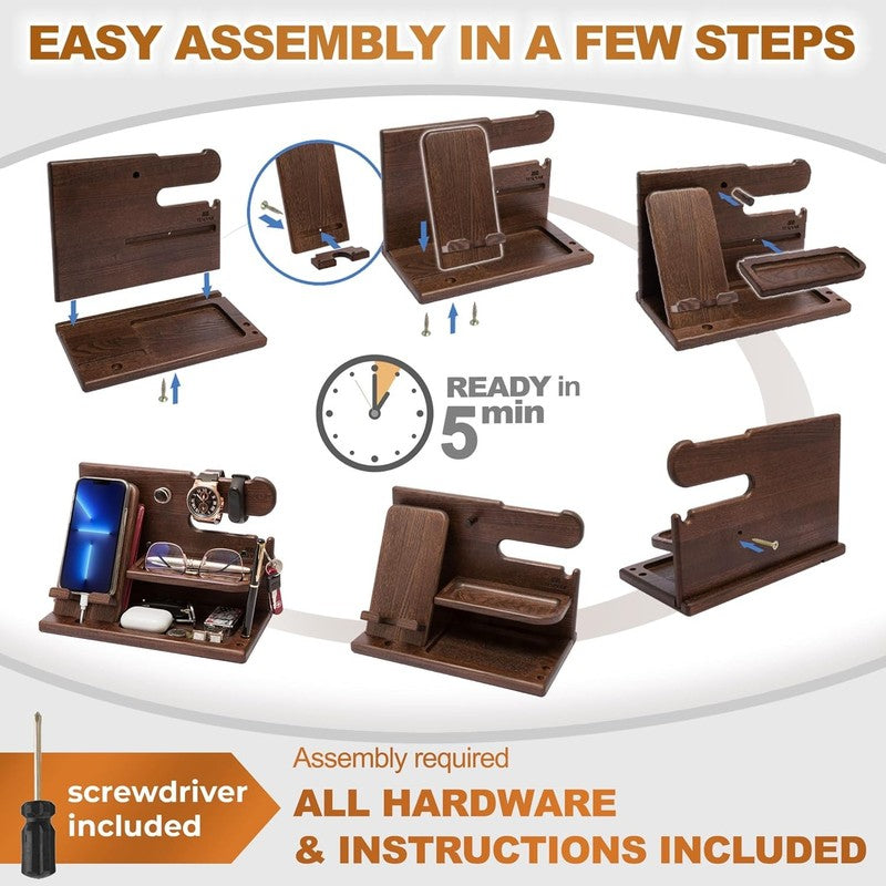 Wood Phone Docking Station for Men - Desk or Nightstand Organizer - Birthday Gif6
