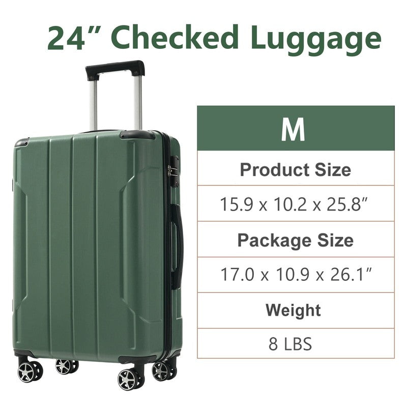 24" Carry On Luggage 65L Suitcase Wheels TSA Lock ABS+PC Lightweight Green5