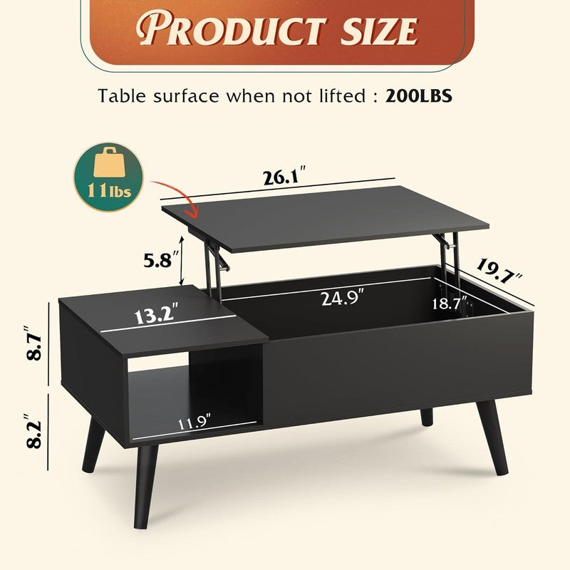 39" Lift Top Coffee Table w/ Storage Shelf Hidden Compartment Black2