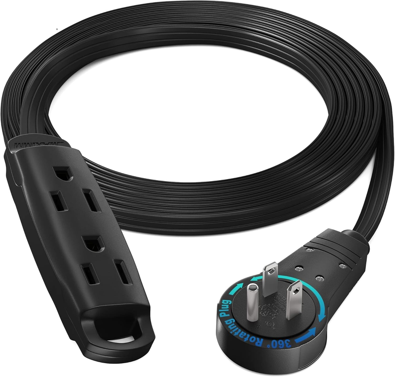 6FT 360° Rotating Flat Extension Cord 3 Outlet 16AWG Grounded UL Black10