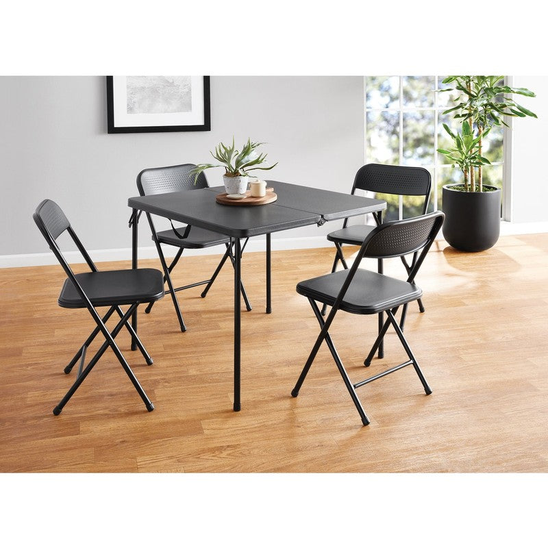 5 Piece Resin Card Folding Table and Four Folding Chairs Set, Black2