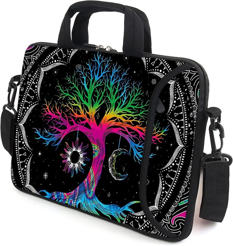 15.6 Laptop Sleeve Bag Colorful Tree Shoulder Strap Handle Accessory Pocket1