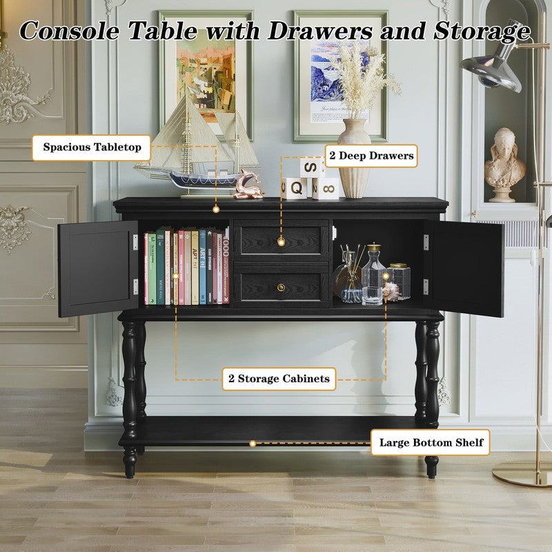42” Farmhouse Modern Console Table Entryway w/ Storage Shelf Black3