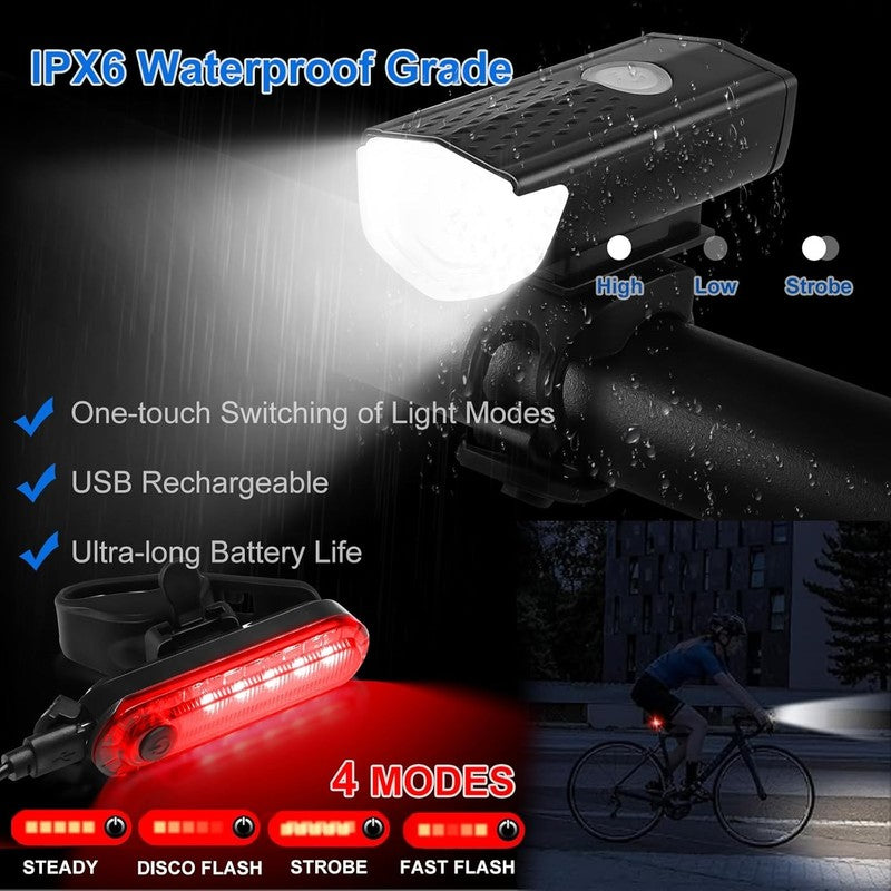 8-Pack Bicycle Accessories Set USB Rechargeable Lights, Bell, Pump Bottle Holder2