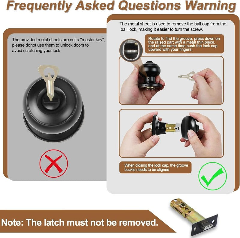 Privacy Door Knobs, 6 Pack Matte Black Door Knobs with Lock, Bed and Bath Door K7