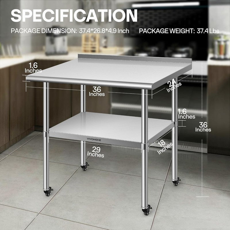 Stainless Steel Work Table 24x36 w/ Backsplash & Wheels Commercial Prep Table5