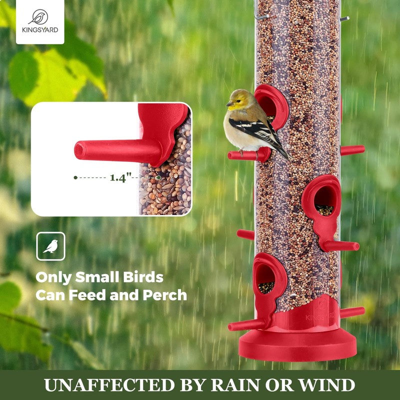 2-Pack Red Plastic Tube Bird Feeders, 6-Port Hanging Feeders for Outdoors4
