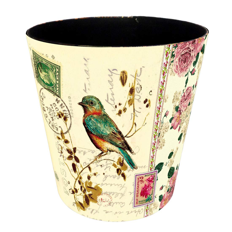 10L PU Leather Trash Can, Waterproof, Decorative Waste Basket, Colorful Bird2
