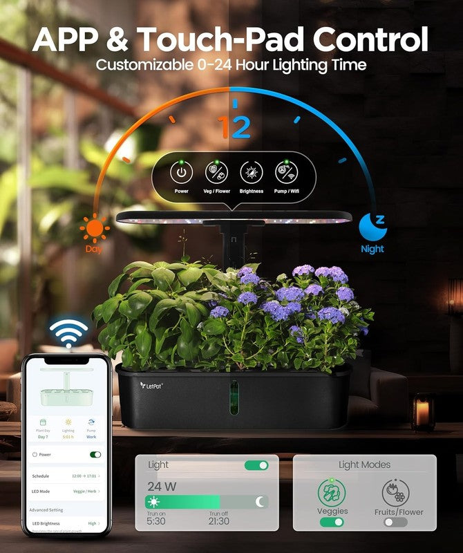 10 Pod Smart Hydroponics System Black APP WiFi 24W Grow Light Indoor Garden2