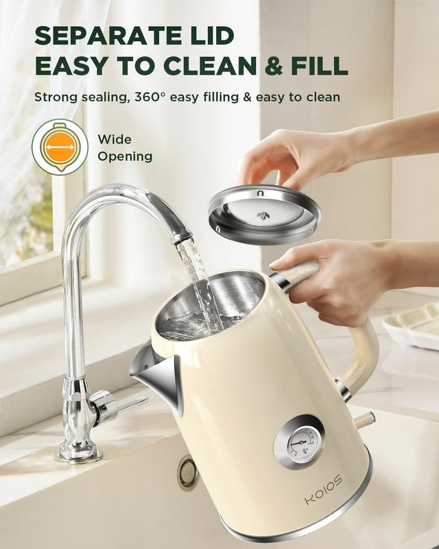Electric Kettle 1.8L 1500W Stainless Steel Retro w/ Temp Gauge LED Auto Shut Off5