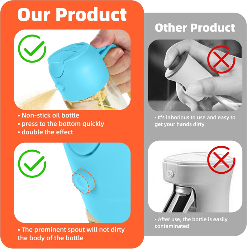 16oz Glass Olive Oil Sprayer 2 in 1 Dispenser Bottle Air Fryer BBQ Sky Blue6