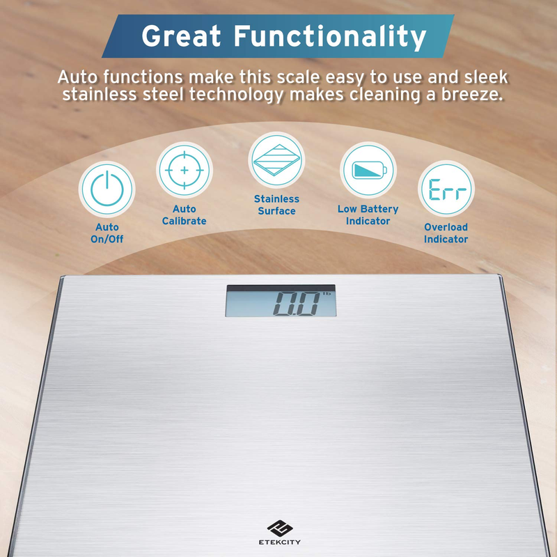 Bathroom Scale Digital Body Weight 400lb Stainless Steel Blue LCD Scale2