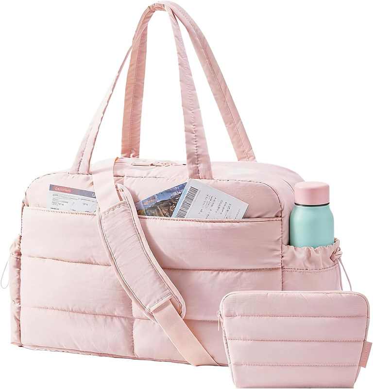 Gym Bag for Women, Lightweight Puffer Duffle Bag 2 PC Travel Bag, 31L Weekender 7