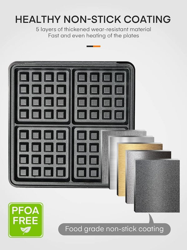 Belgian Waffle Maker 1200W 4 Slice Nonstick 5 Browning Levels Black Stainless4